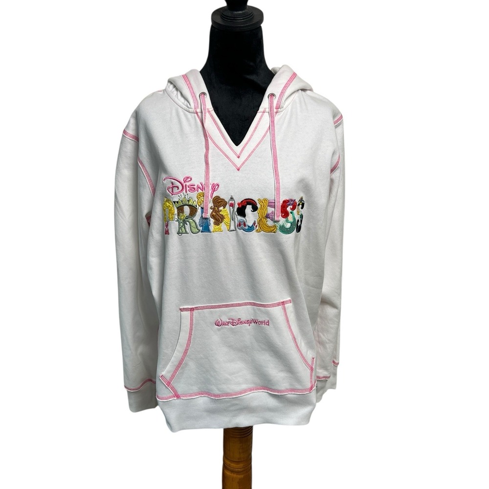 Walt Disney World Princess Hoodie Sweatshirt White Pink Women XL Disney Parks